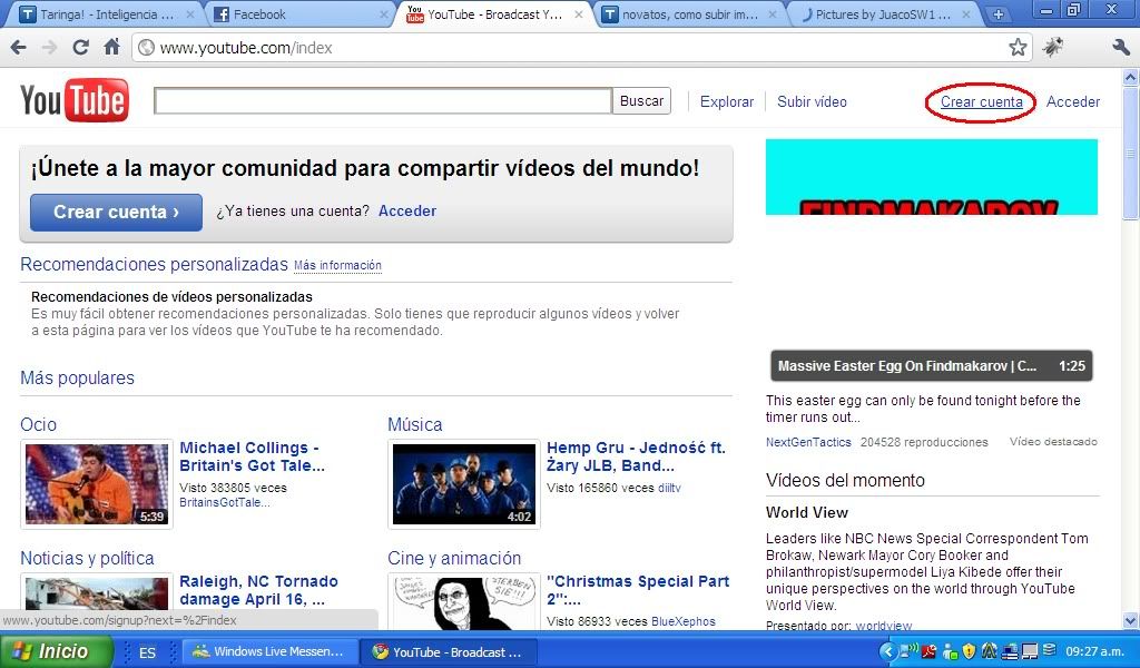 Cómo crear una cuenta en youtube : Tutorial