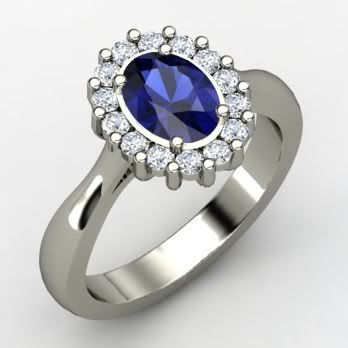 Princess Kate Ring Oval Sapphire 14K White Gold Ring with Diamond Gemvara