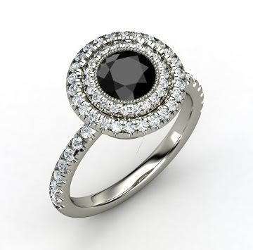 Natalie Ring Round Black Diamond 14K White Gold Ring with Diamond 