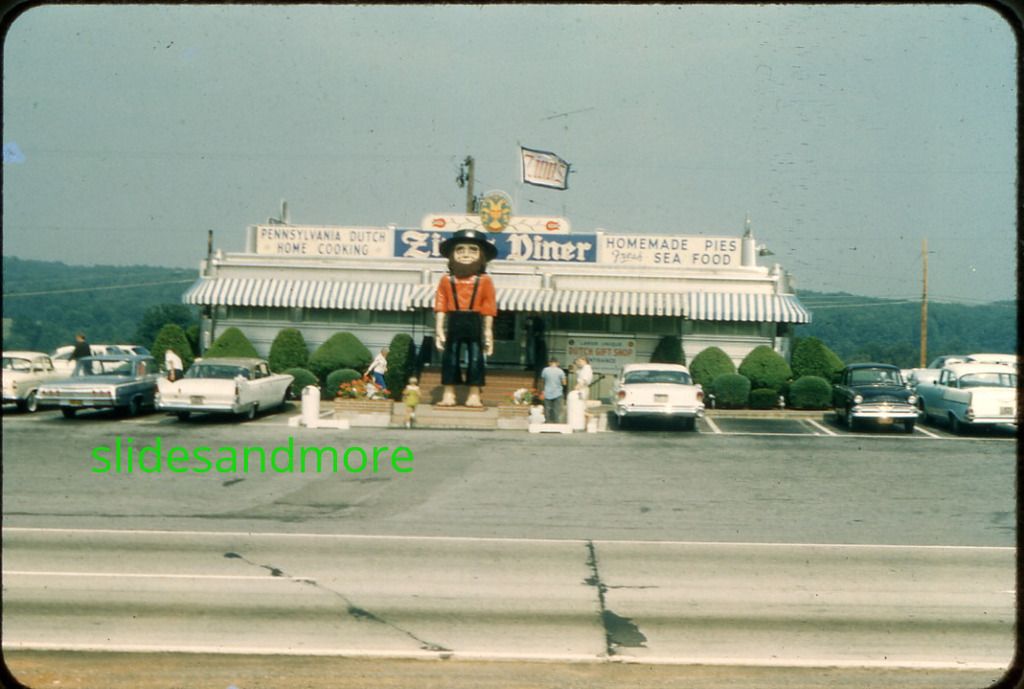 original slide, zinn"s diner, amos statue, vintage cars, denver