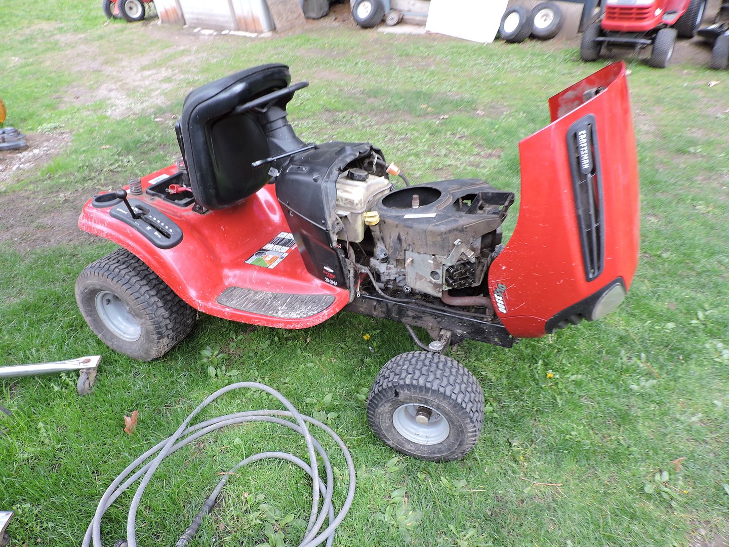 red lawn tractor