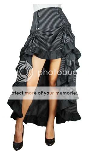 High Waist Long Black Pinstripe Tiered Layered Skirt Bow Steampunk 