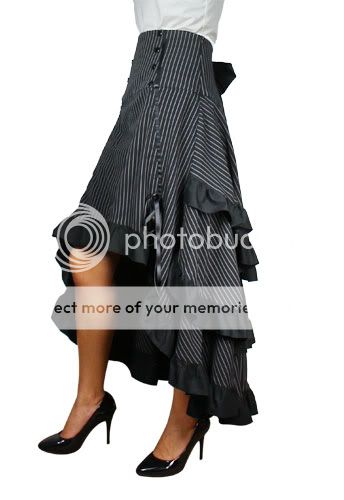 High Waist Long Black Pinstripe Tiered Layered Skirt Bow Steampunk 