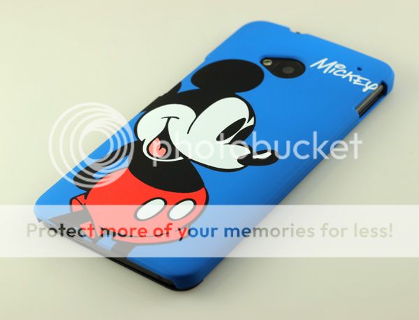 For HTC One M7 Cute Mickey Mouse Hard Back Case Cover Pouch M 7 Blue New