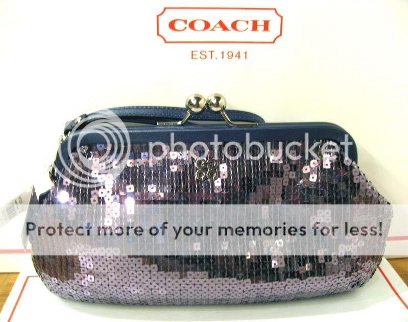 NWT COACH GUNMETAL/SILVER SEQUIN OCCASION LARGE FRAMED WRISTLET/CLUTCH 