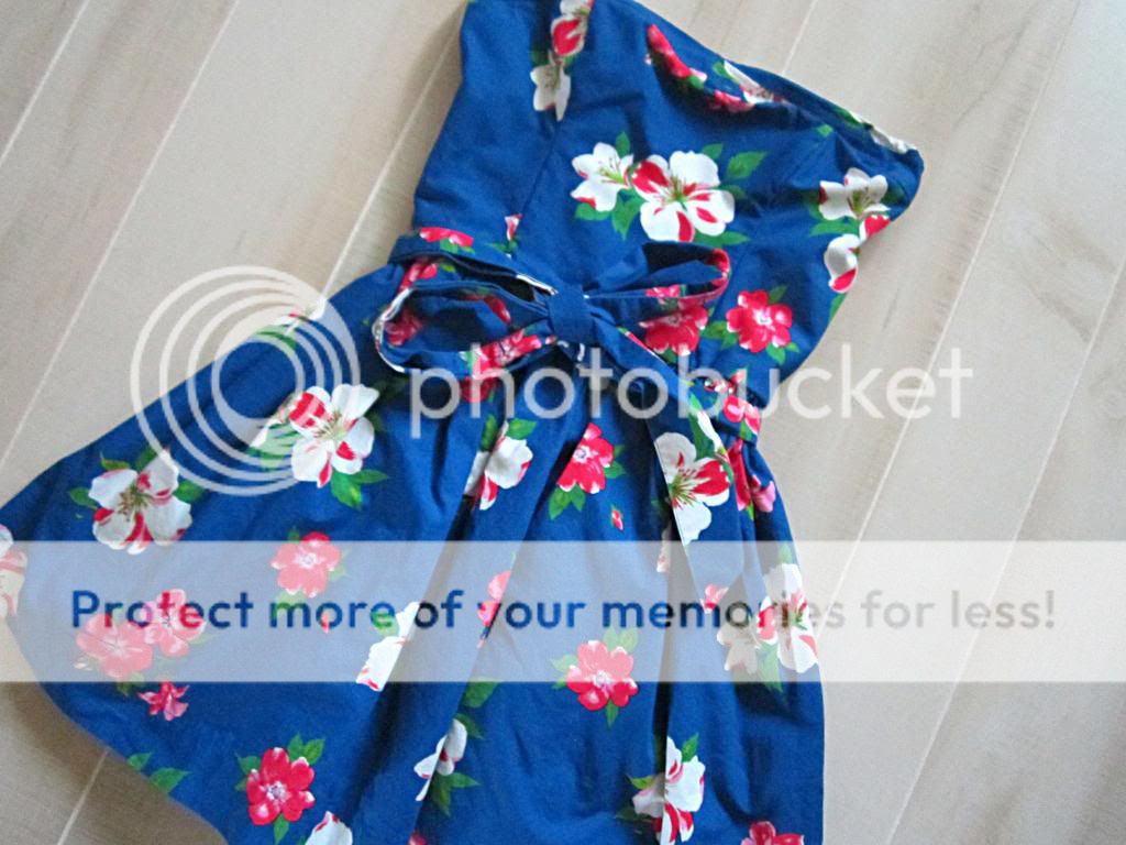 Hollister by Abercrombie Bright Blue Floral Strapless Tie Bow Logo Summer Dress